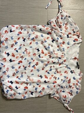 White Butterfly-Print Short Sleeve Blouse